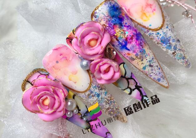 麗竹美甲作品：“花”樣延長美甲