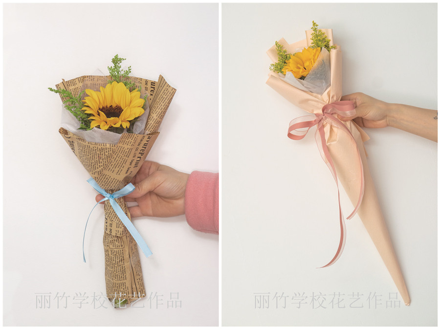 小花束的包扎教程，南寧花藝學(xué)校準(zhǔn)備好了