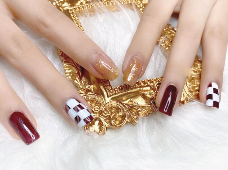 棋盤格美甲，廣西美甲培訓(xùn)作品