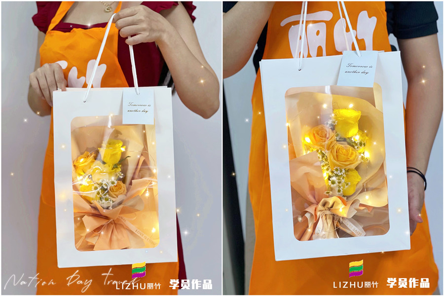 櫥窗mini花束，南寧插花培訓(xùn)學(xué)校學(xué)員作品