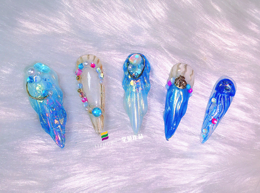 美人魚美甲、泡泡美甲、玫瑰雕花美甲 |  南寧美甲短期培訓(xùn)班作品