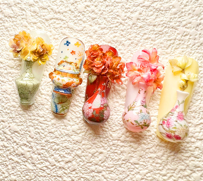 國風(fēng)瓷器美甲，南寧美甲款式造型作品