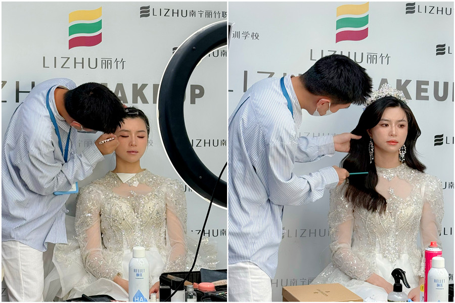韓式披發(fā)新娘課堂，廣西新娘化妝學(xué)校手法示范