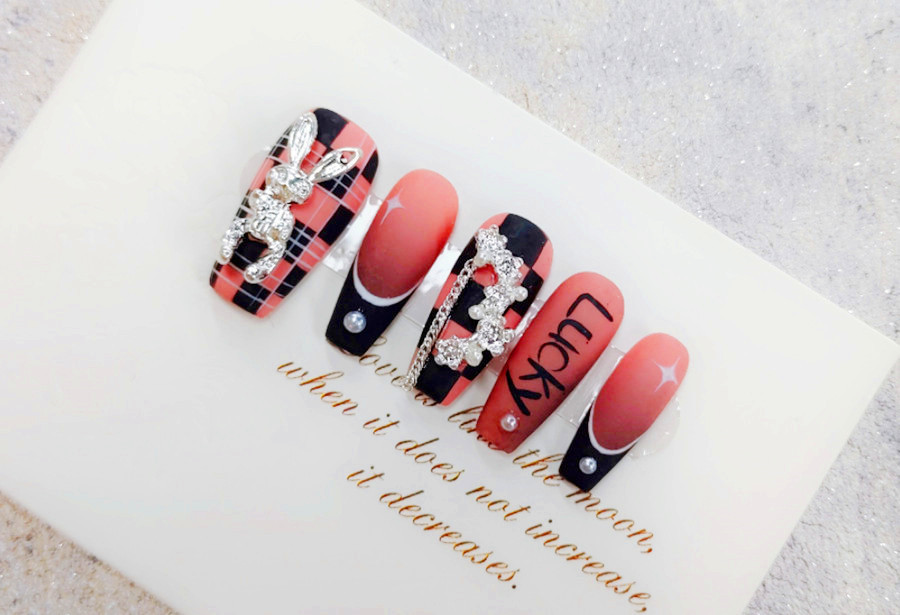 飾品棋盤美甲，廣西美甲課堂隨拍