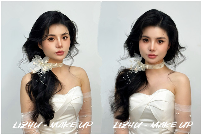 韓式側(cè)扎紋理新娘，廣西學化妝影樓