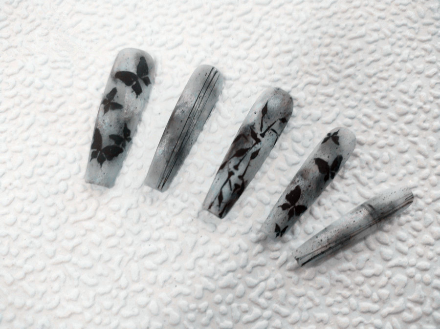 水墨蝴蝶美甲，南寧美甲進(jìn)修提升作品手法演示