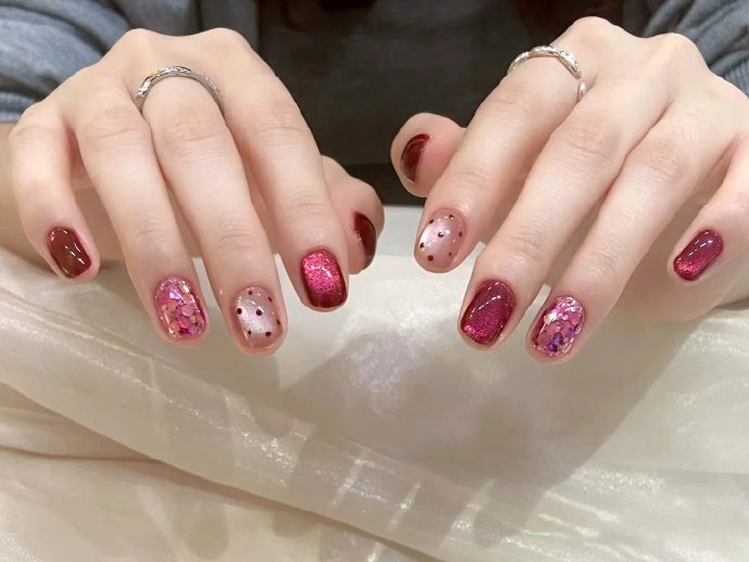 適合春天的紅色美甲，廣西美甲造型培訓(xùn)收集