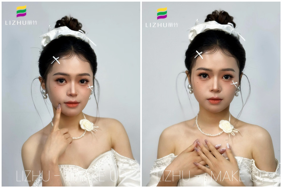 韓系甜美丸子頭新娘，廣西化妝培訓(xùn)高彩