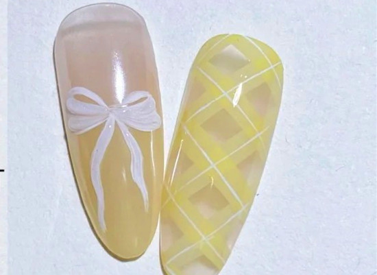 格紋蝴蝶結(jié)美甲教程，南寧美甲進(jìn)修整理