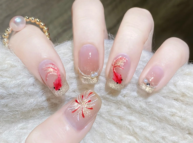 手繪水彩錦鯉美甲教程，廣西美甲課堂示范