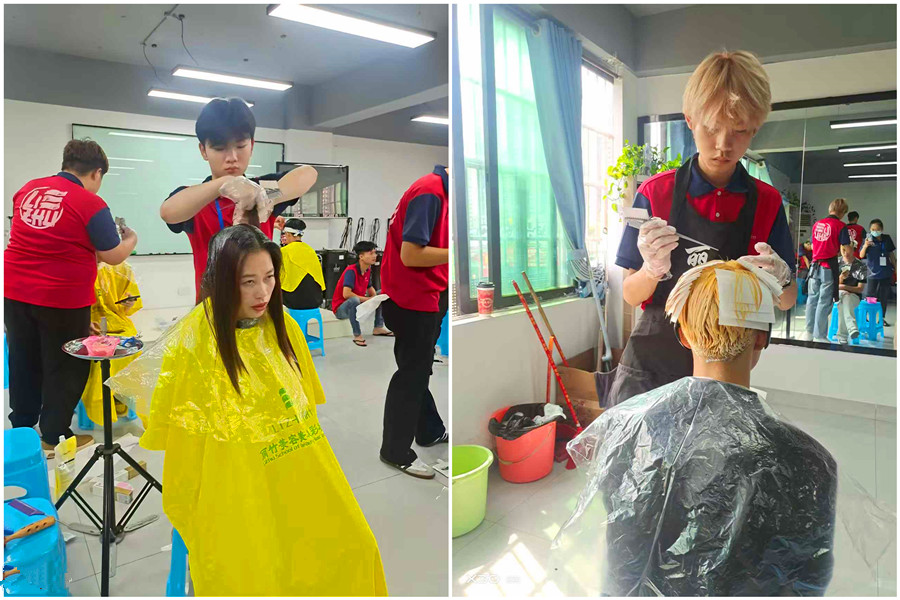 廣西燙染技師班實訓(xùn)練習(xí)課堂花絮